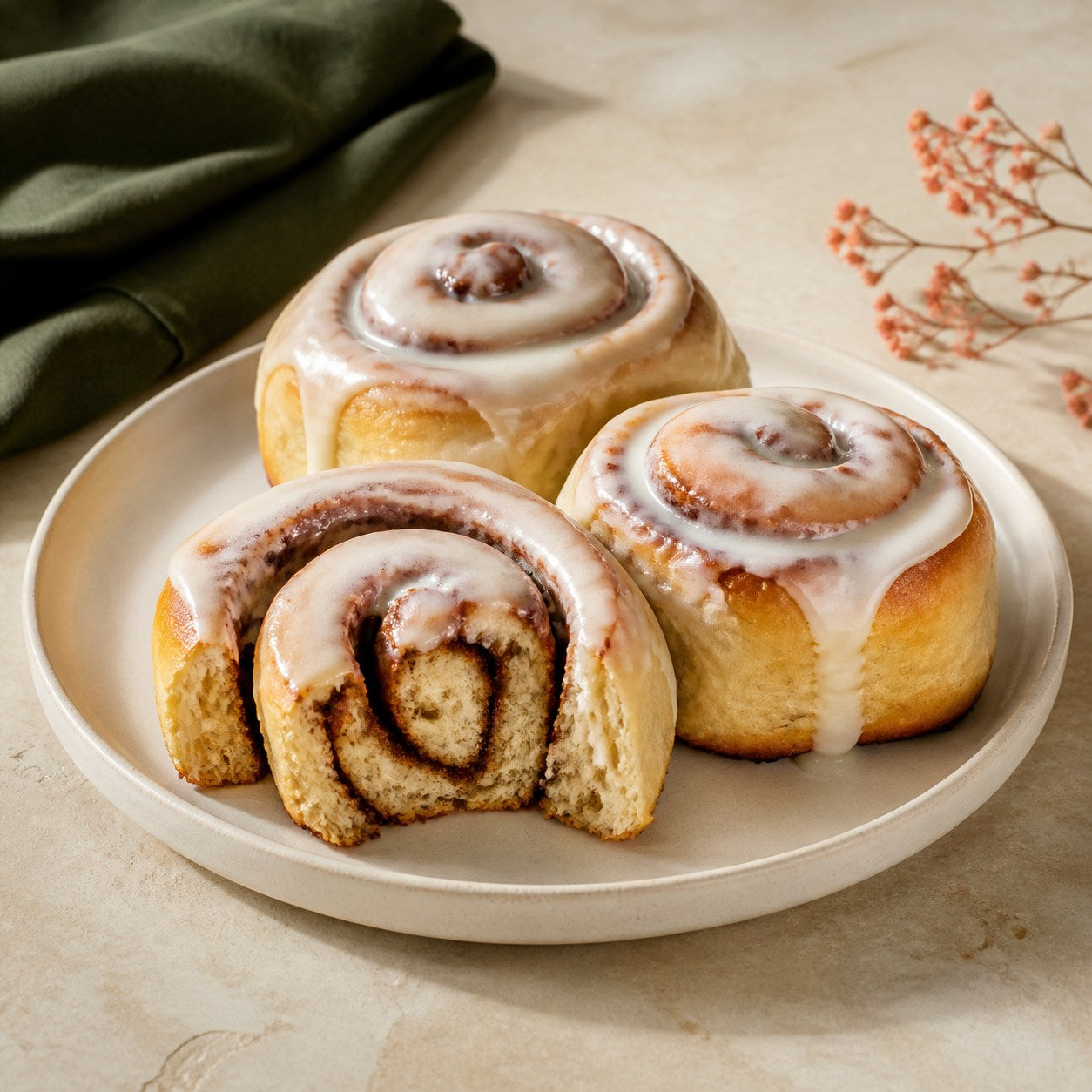 Gluten-free cinnamon rolls finished with glaze